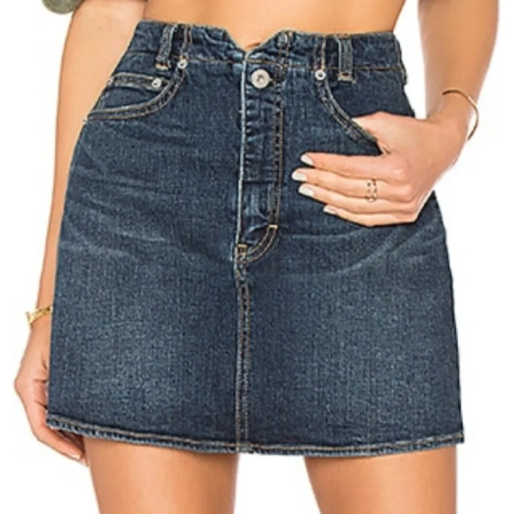 Free People She's All That Notch Mini Denim Skirt Size 29 Y2K 90's Country